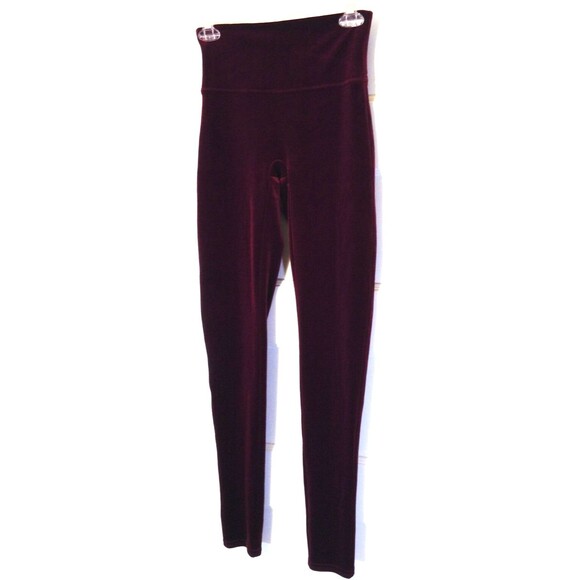 Spanx Leggings Wn M Burgundy Velvet Velour Slimming Pull On Stretch Athleisure - Picture 3 of 14